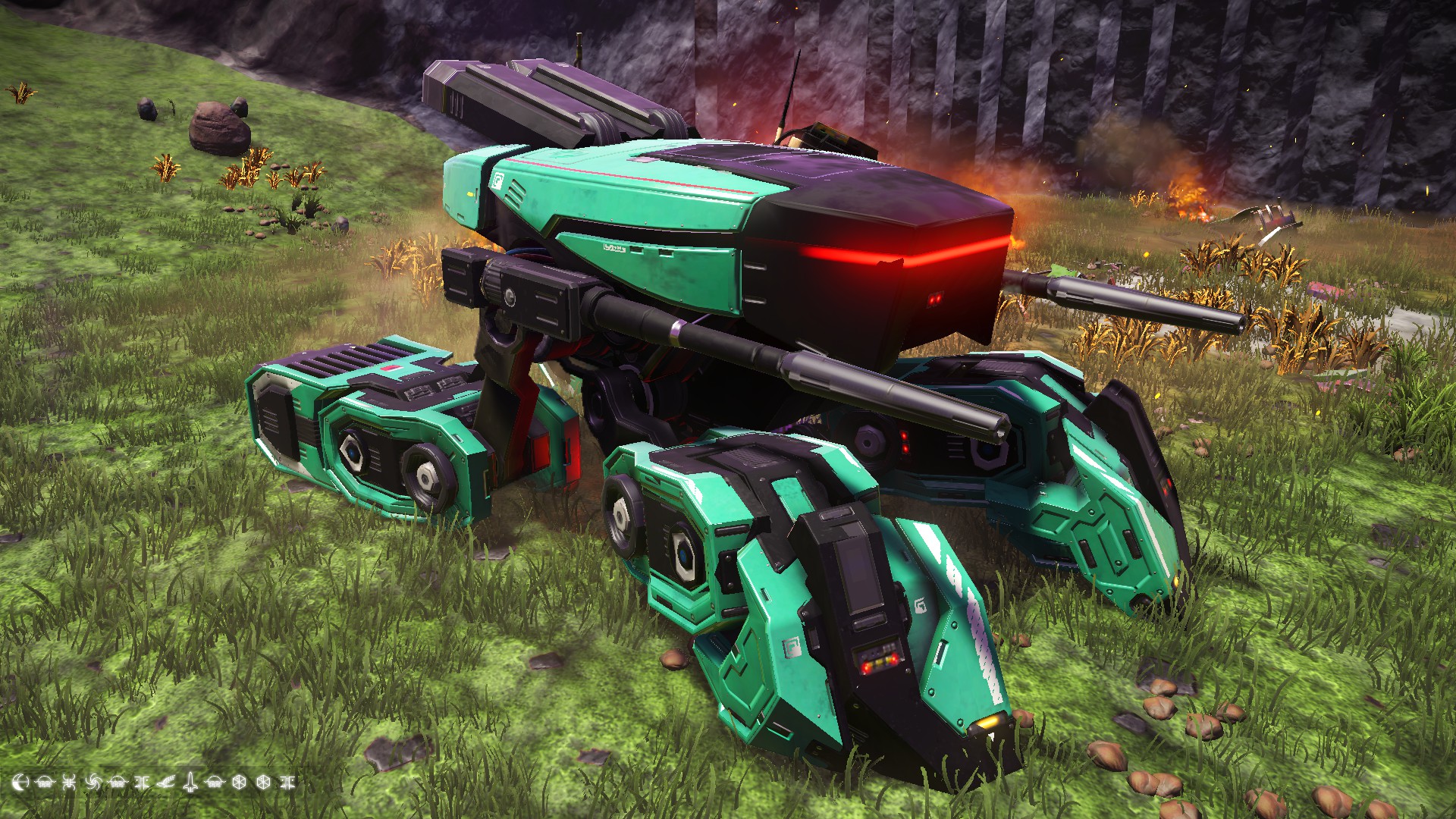 cyan interceptor with tank feet in euclid galaxy